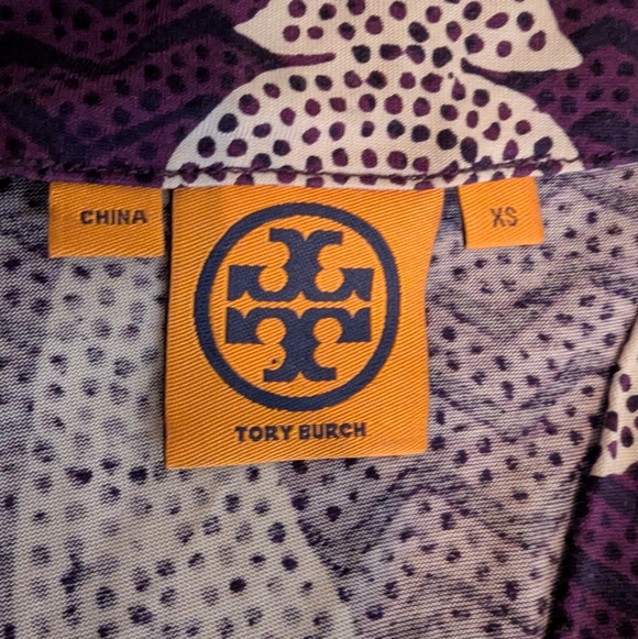 Tory Burch Womens 100% Silk Jersey Purple Blue Paisley Dress Size XS Pullover - Picture 3 of 11
